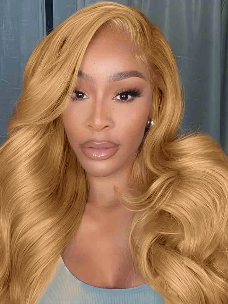 Body Wave pruiken van echt haar 13x4 Echt haar kwaliteit 13x6 HD kant frontale pruiken 250 Density # 27 honingblonde gekleurde pruiken met kanten voorkant - afbeelding 2