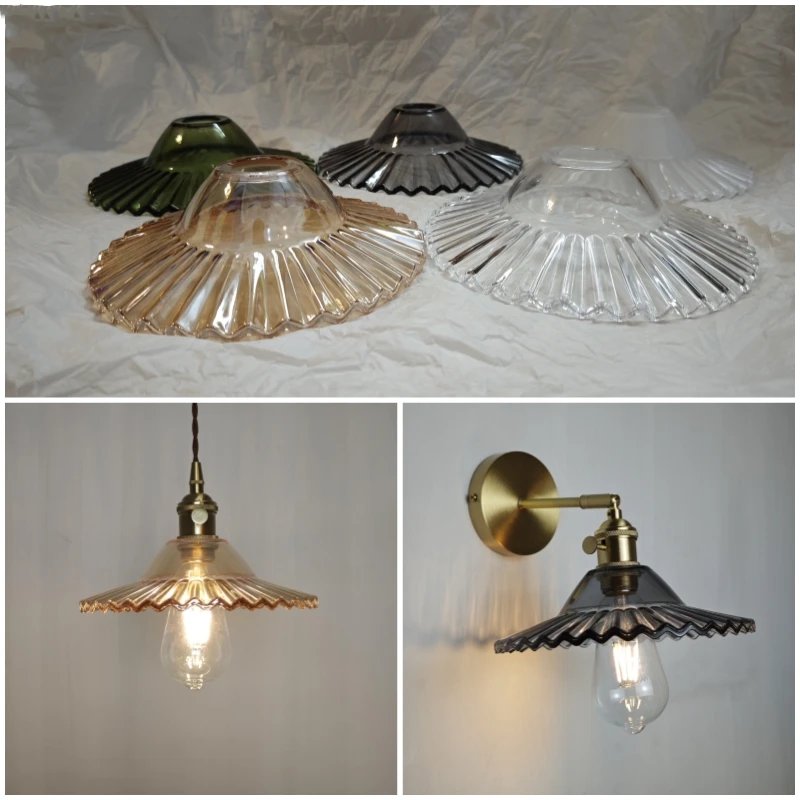 Lampshade with Full Copper Lamp Head DIY Desk Lamp Pendant Light with Switch Replacement Shell Glass Thick Transparent Gray