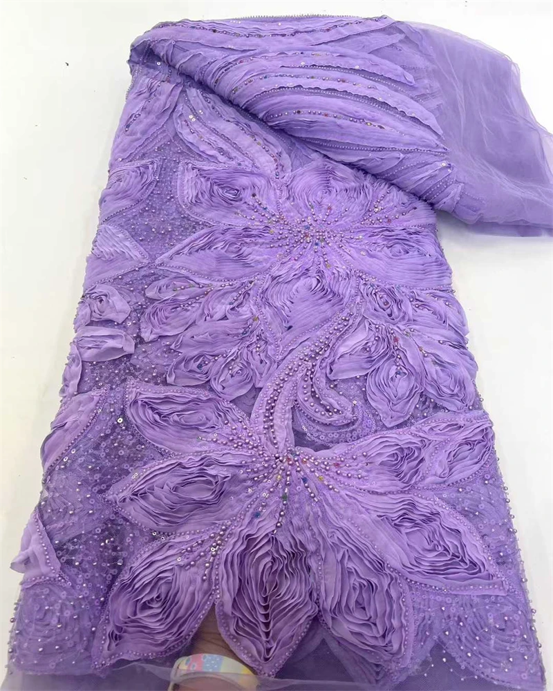 African Sequins Beaded Lace Fabric  High Quality Sequence Embroidery French Nigerian Lace Fabric for Wedding Dress