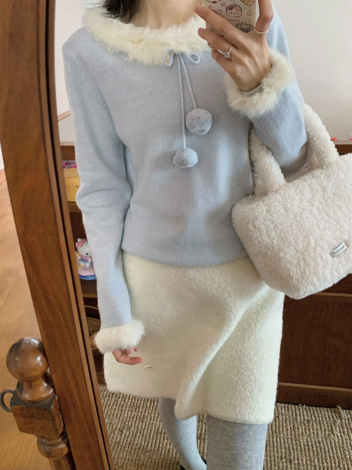 

Мягкий шерстяной вязаный свитер, женский внутренний свитер с воротником из кроличьего меха, 00 шерсть, теплый, нежный зимний топ Long Sve