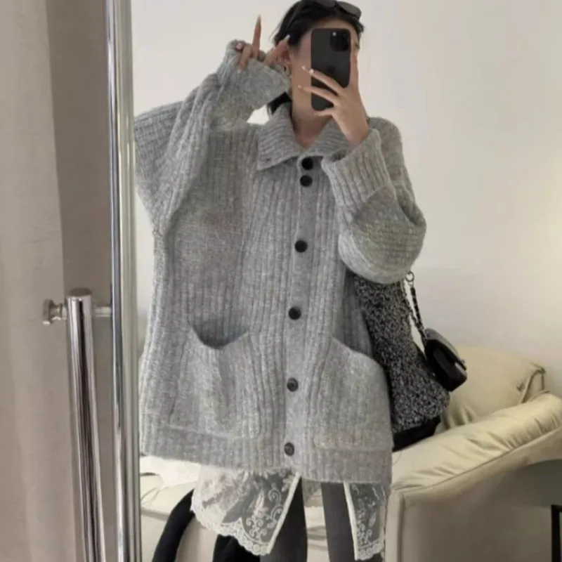 Maglione cardigan allentato Cappotti lavorati a maglia da donna Autunno Inverno Moda femminile Manica lunga Maglieria casual Cardigan in maglia Camicia Top