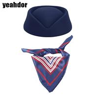 Imitation Wool Stewardess Air Hostesses Pillbox Hat Millinery Teardrop Fascinator Base Cap with Satin Scarf for Cosplay