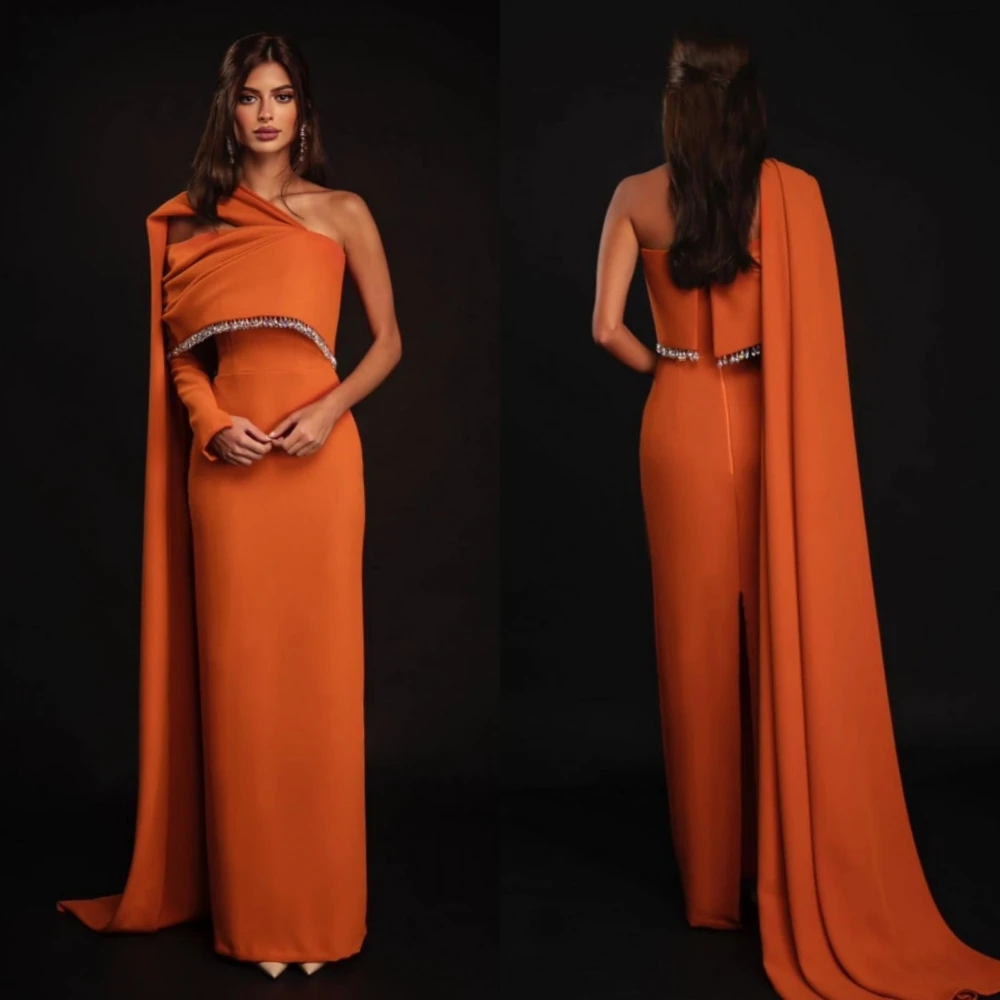 Customized Fashion One-shoulder Sheath Formal Ocassion Gown Beading Tassel Floor length Skirts Charmeuse Evening Dresses