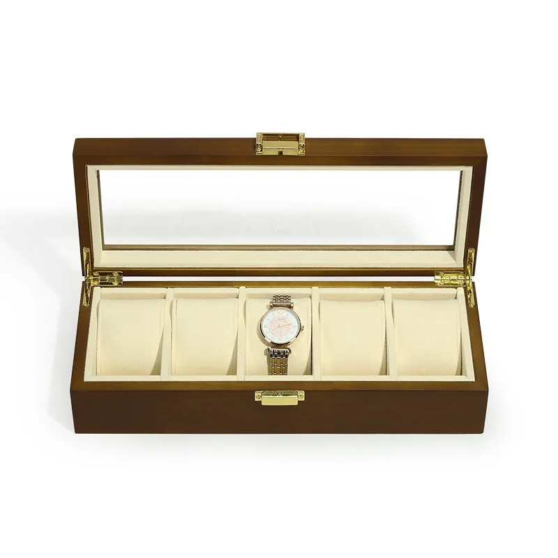 

Watch box Five-digit solid wood with lid Watch storage Live shooting Watch display box