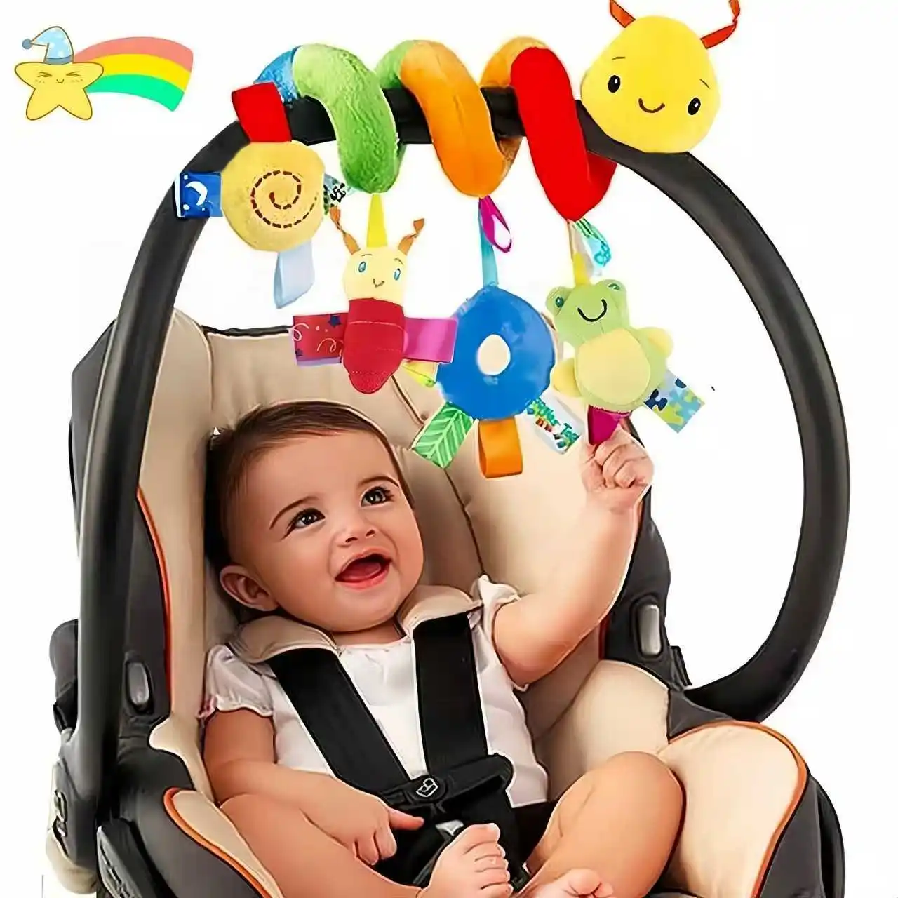 Cute Bee Hanging Toy for Baby Crib Mobile and Car Decor, Soft Plush Animal Nursery Bed Hanger with Safety Bell, Infant Children