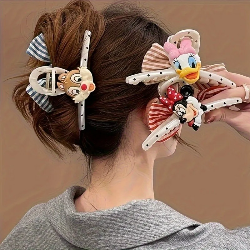 1 قطعة مشبك شعر الكرتون ديزني لطيف ميني دونالد داك نمط القرش كليب المألوف الدوبامين اللون مخطط المرأة إكسسوارات الشعر