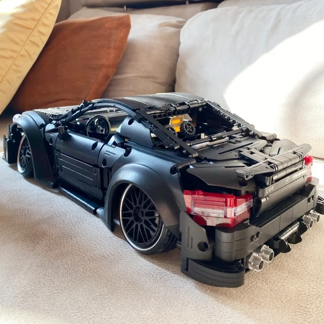 En STCOK AMGS C63 1:8 modelo Sport Black Car Warrior Racing Technology, Compatible con hight-tech MOC Building Blocks Toys