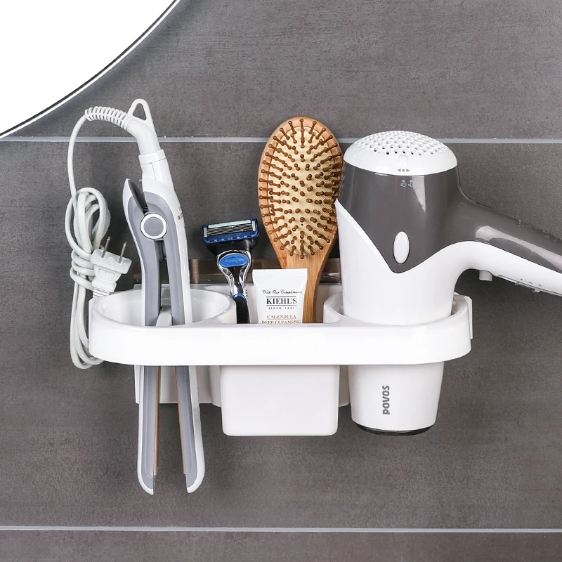 

No Drill Hair Dryer Holder Organized Rack Wall Mounted Hair Straightener Stand Bathroom Shelf Storage Shelves Accessories