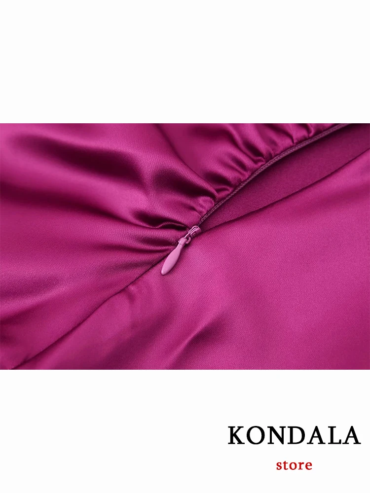 KONDALA Vintage Solid rosered Fashion 2023 Sheath Pleated Cami Women Dress Autumn Elegant Sexy Luxury Night Party Long Vestido