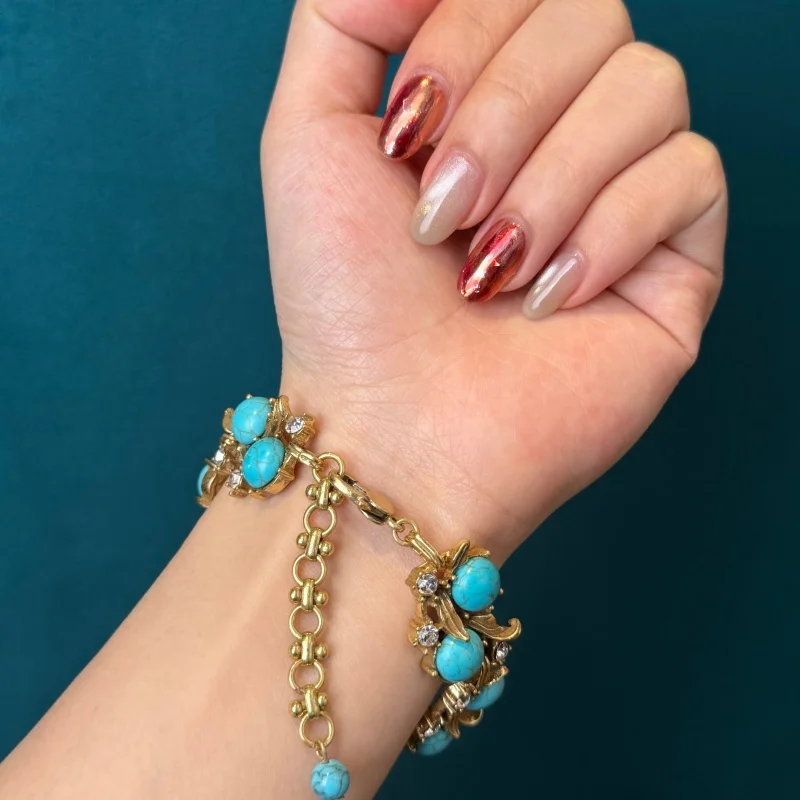 

Vintage Green Turquoise Bracelet For Woman Gold Color Victorian Wrist Elegant Rhinestone Jewelry Charm Gift Designer Brands 2026