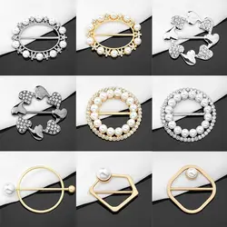 New Fashion Corner Hem Waist Knotted Brooches Crystal Pearl Metal Hijab Scarf Ring Button Shirt T-shirt Fixed Buckle Accessories