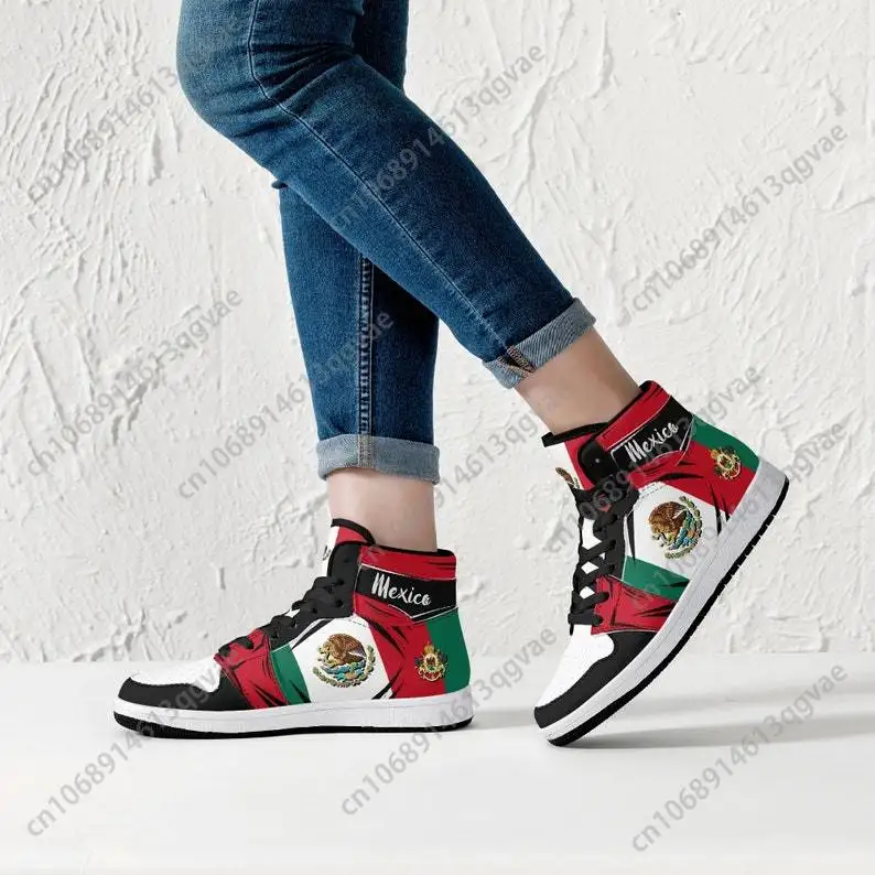 Mexico Flag Premium High Tops Basketball Sneakers Print Design Woman Man Holiday Party Matching Customized DIY Dropshipping