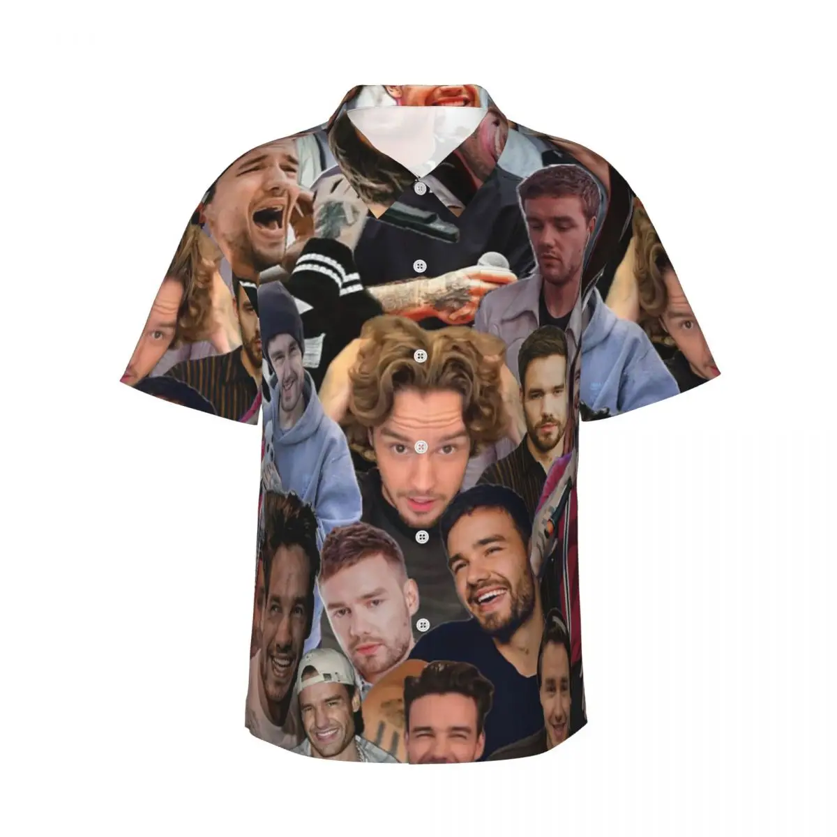 

Liam Payne Photo Collage Men's Shirts Hawaiian Short Sleeve Shirt Casual Lapel Tops for Summer Beach