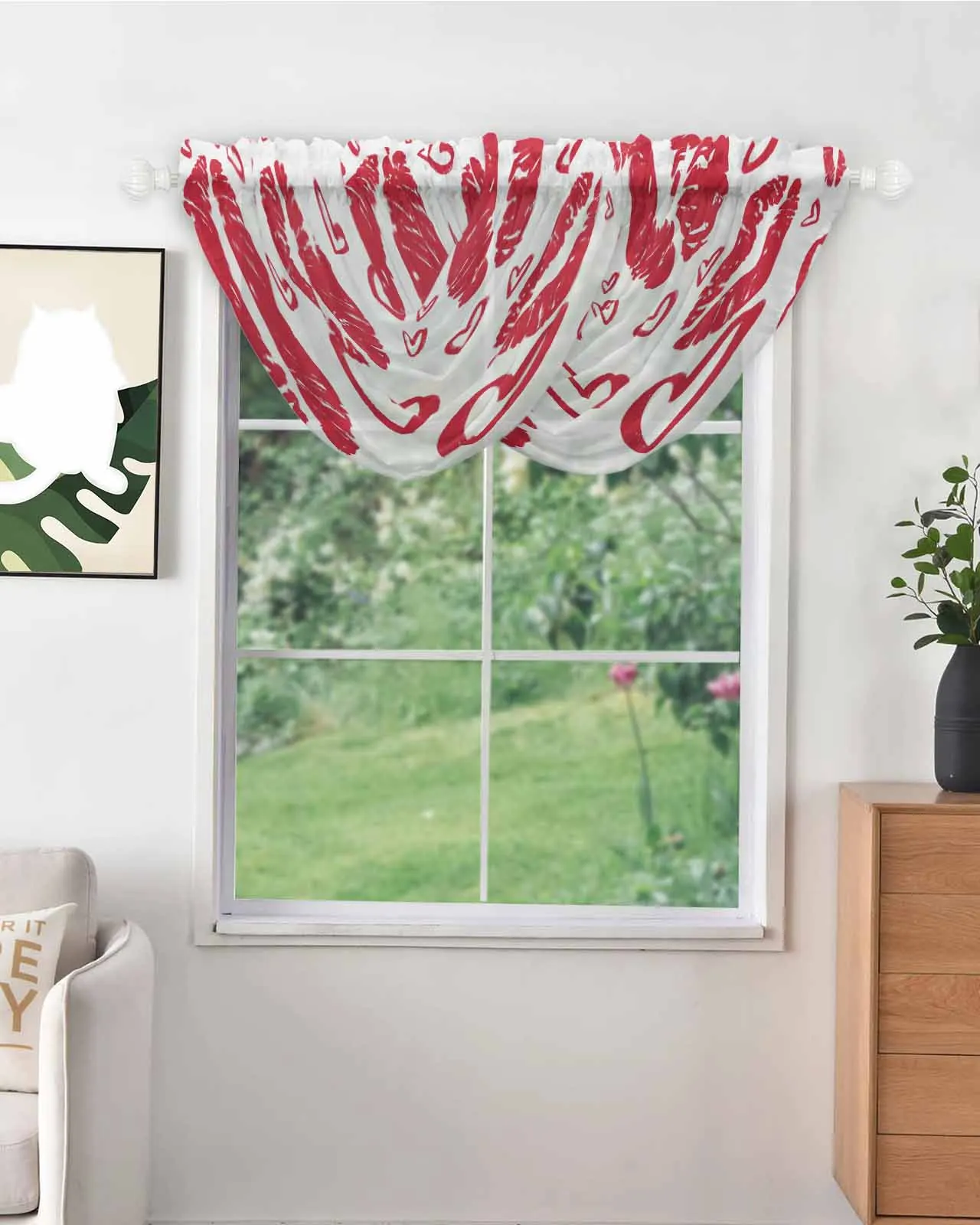 Valentine'S Day Love Red Lips Sheer Short Curtains for Living Room Voile Panels Kitchen Cafe Tulle Window Treatments