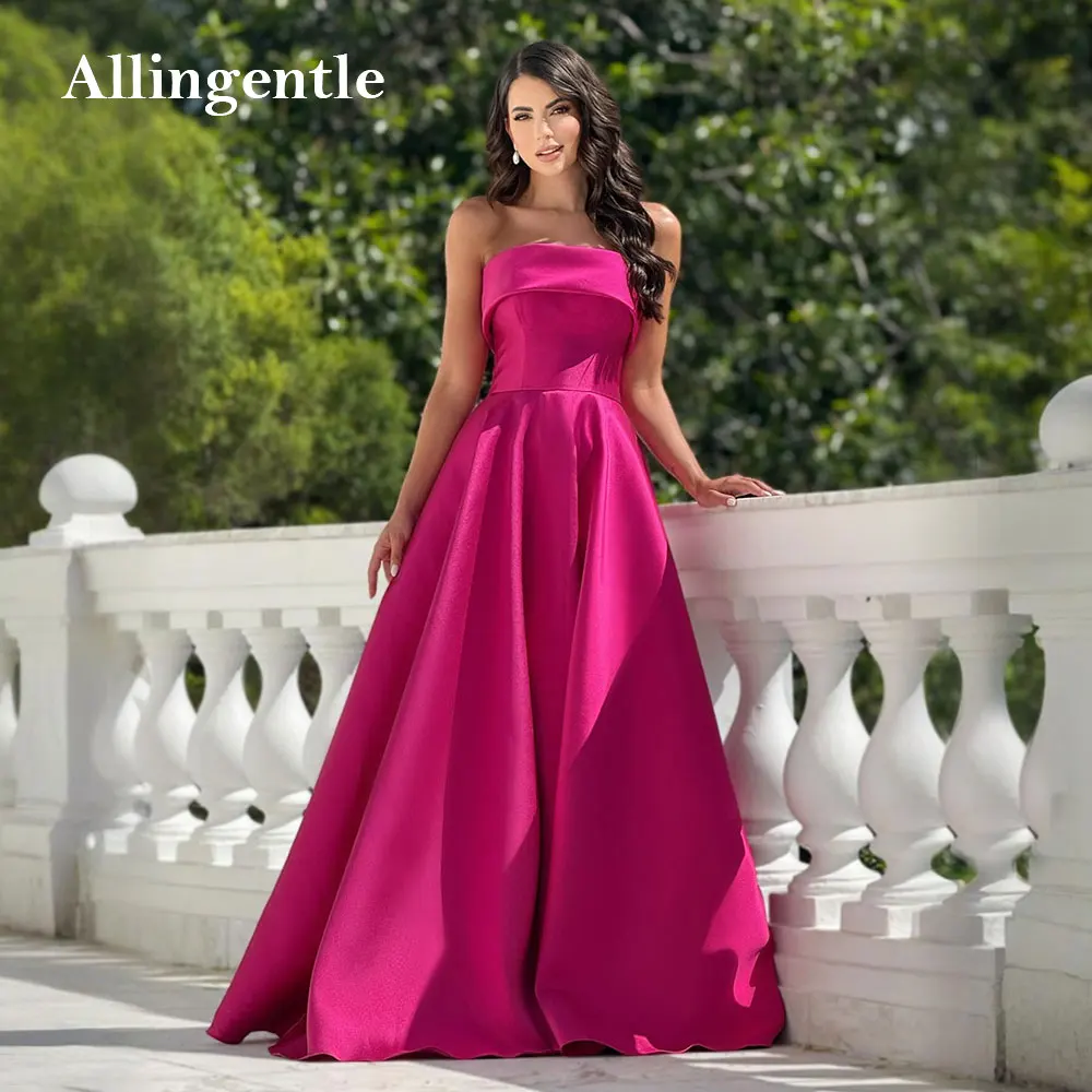 

Fuchsia Women's A-line Satin Evening Dress Strapless Floor-Length Prom Gown Multi-occasion Customized Party Formal Dress 2026