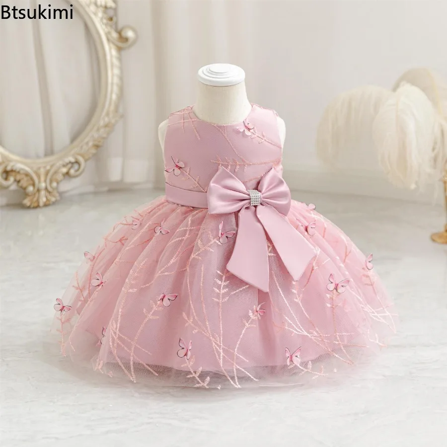2026 Baby Girls Dresses Butterfly Embroidery Newborn Items Cute Cotton Lining Infant Ball Gown Children's Tulle Dress 1-4 Years