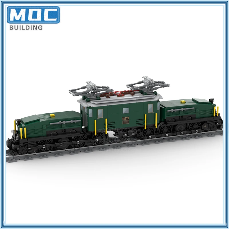 MOC Bouwstenen Zwitserse elektrische locomotief Krokodil Bruin en donkergroen Treinmodel Transport DIY-montage Creatief speelgoed