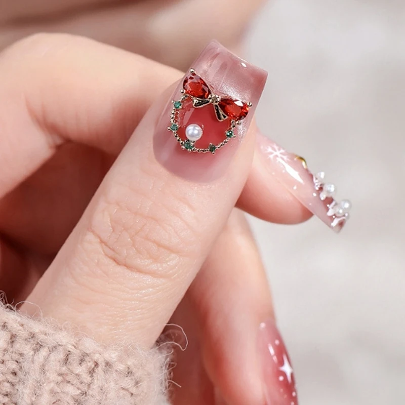 1PC DIY Nail Decorations Supplies Charms New Christmas Bells Wreath Elk Zircon Nail Art Manicure Nails Accessories