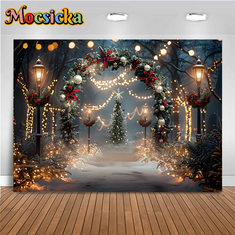 

Christmas Backdrop For Photography Lamp Snow Pearl Forest Tree Background Outdoor Decoration Wallpaper Shooting Props Photobooth