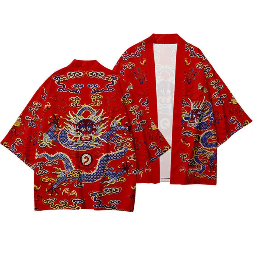 New Arrival Japanese Style Dragon Print Traditional Kimono Men Yukata Cardigan Shirts Cosplay Haori Oversized Streetwear Tops