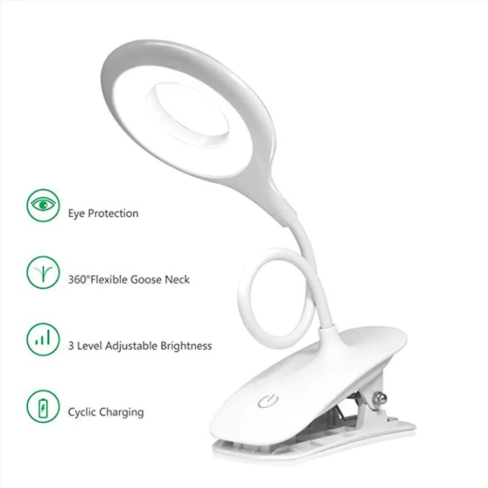 

2Pcs Compact Clip Booklight USB Rechargeable Dimmable Reading Lamp Eye Protection Table Lamp for Bedside Office Workshop Camping