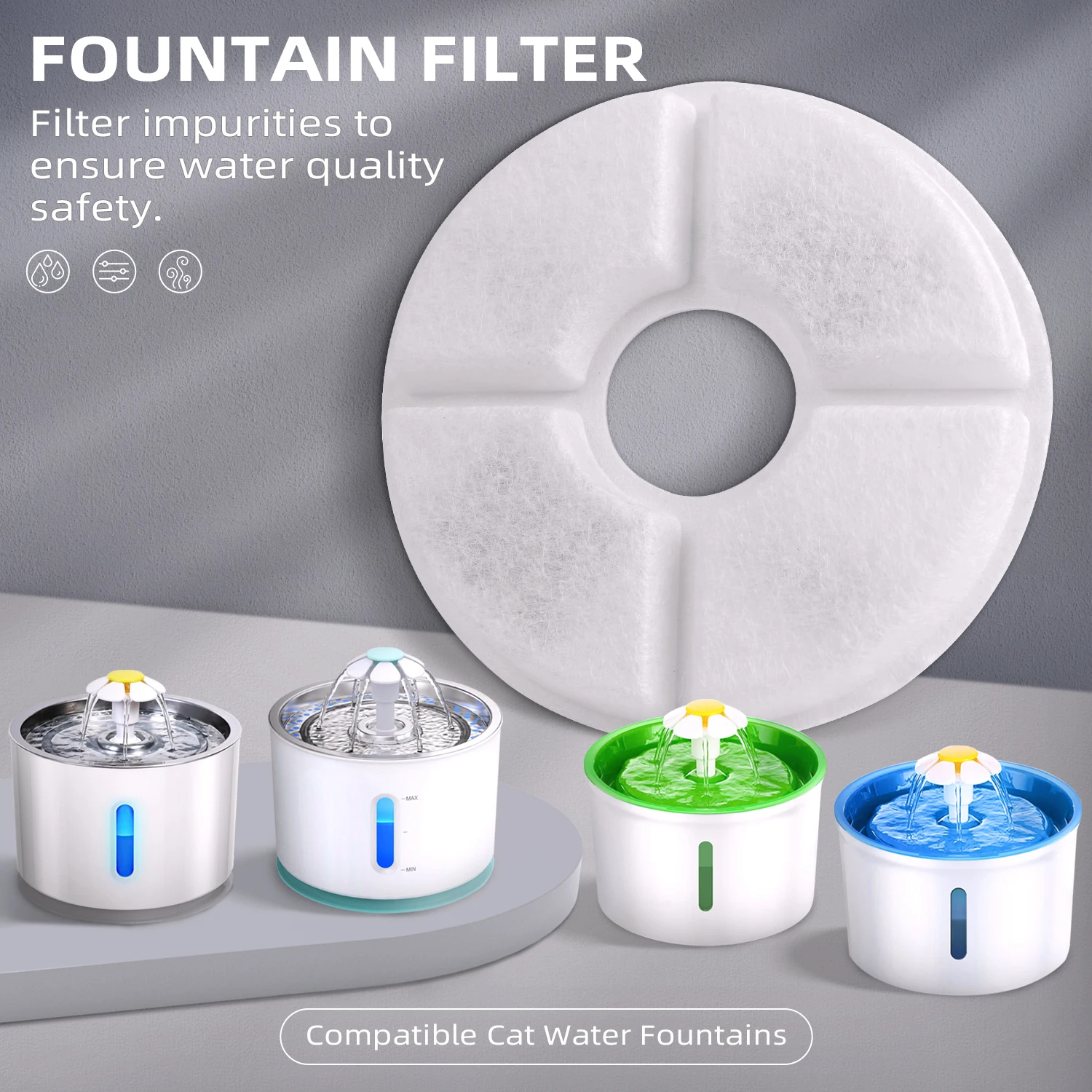 

Cat Water Fountai Little Flower Water Fountain Filter Cartridge, Original Fit, Deep Purification for Pet's Healthy Water Intake