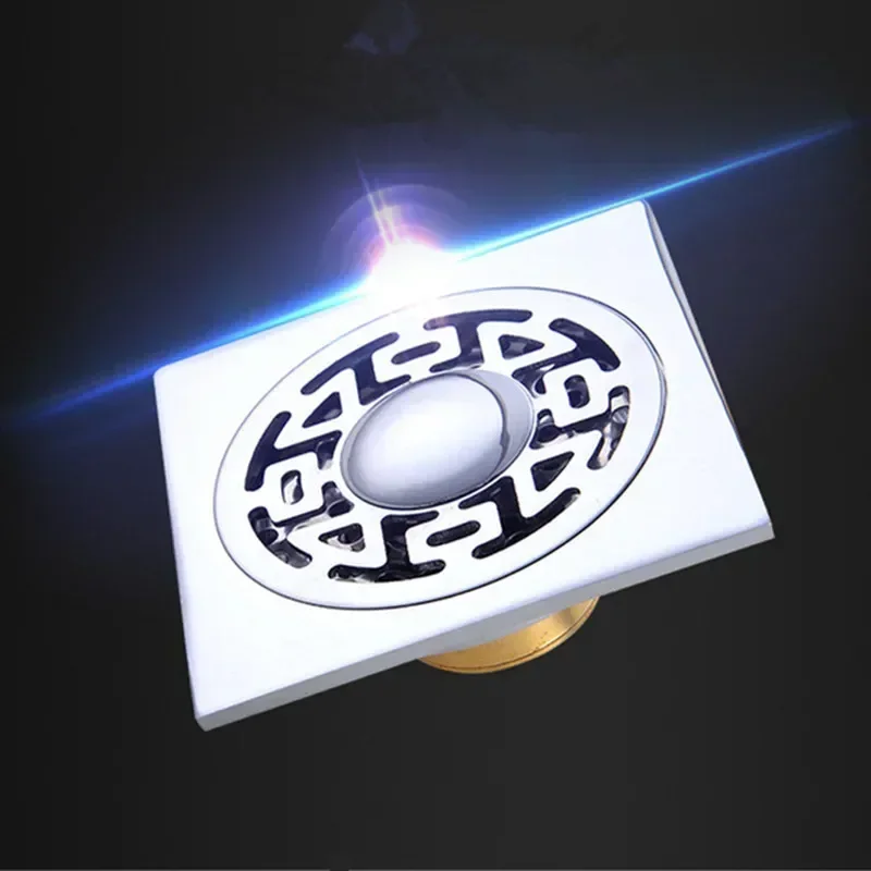 

ZGRK 10*10cm Drain Cover Solid Brass Chrome Shower Drain Bathroom Square Anti-odor Balcony Drain Hair Catcher