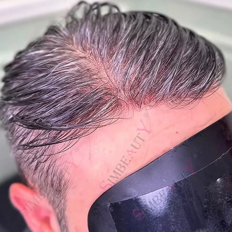 

80 Плотность Натуральная линия волос 0,02 мм Полная кожа База Мужской парик 100% человеческие волосы # 1B80 # Система капиллярного протеза 550, мужской шиньон