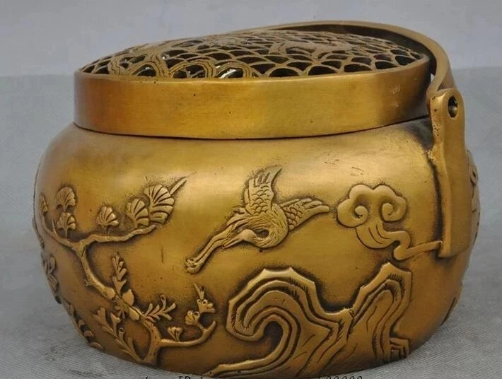 Marked China Deer Peach Crane Pine longevity Lucky Incense burner Censer