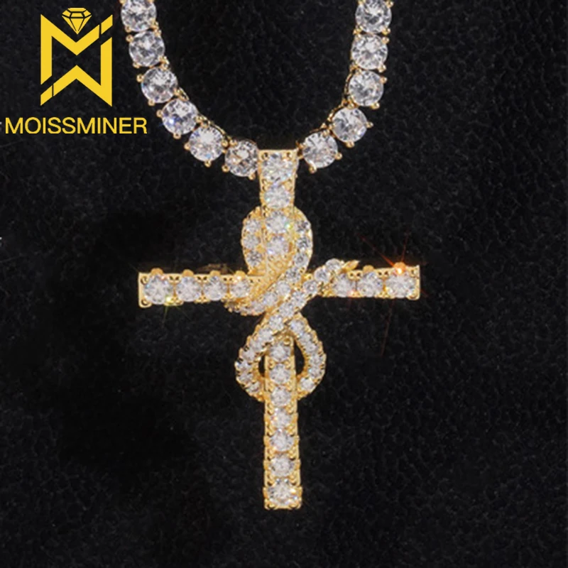 Moissanite S925 Silver 8-word Wrapping Cross Pendant Iced Out For Men Women Necklaces Hip Hop Jewelry Pass Diamonds Tester GRA