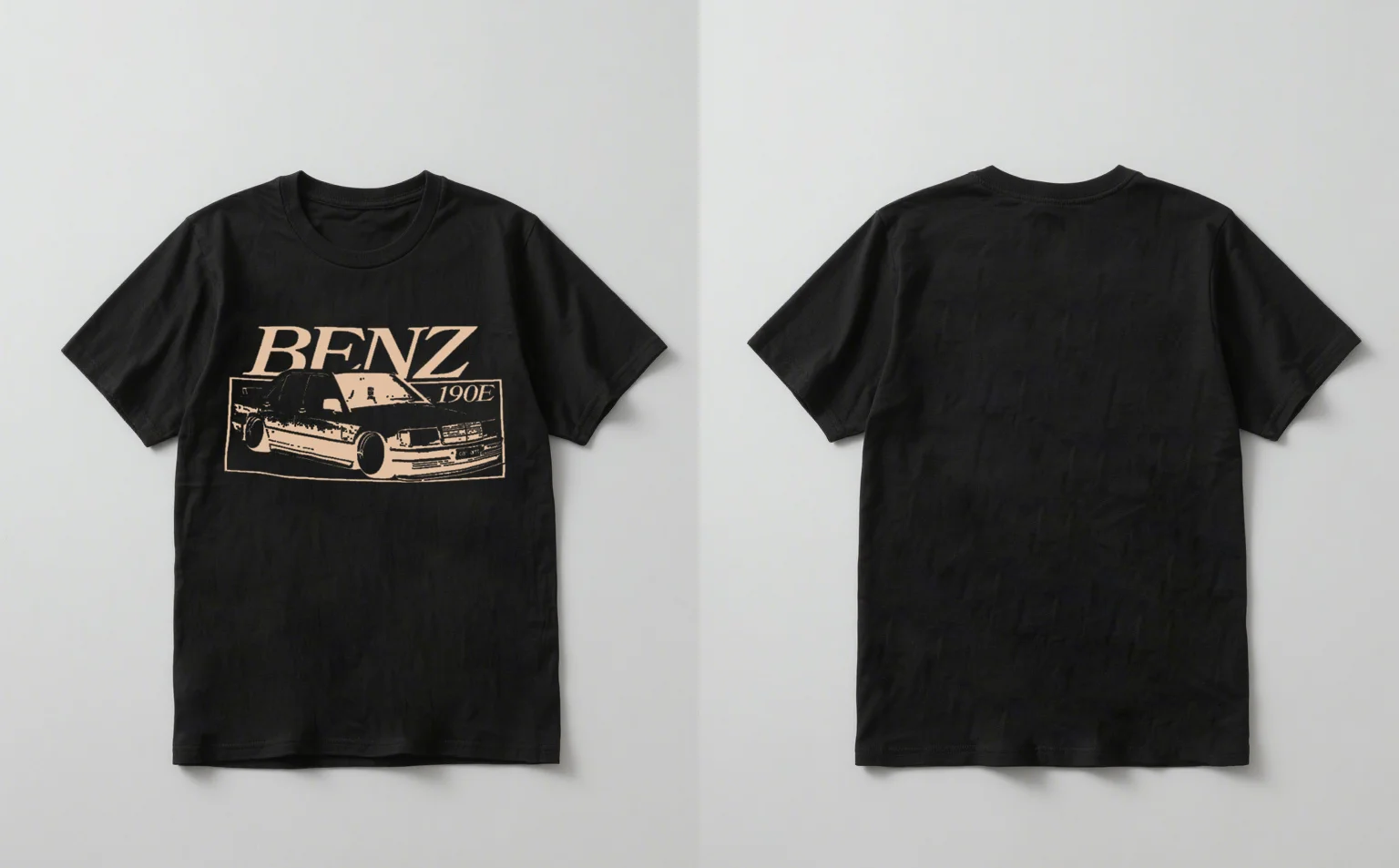 2025 جديد عصري بنز 190E طباعة السيارة قصيرة الأكمام تي شيرت عادية للجنسين