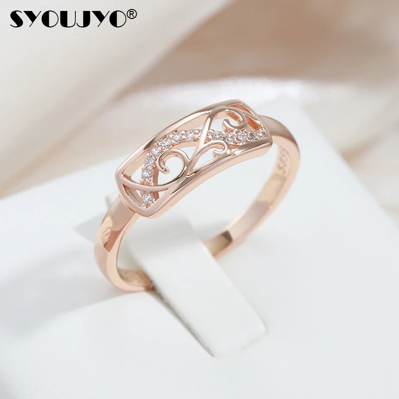 SYOUJYO Ethnic Bride Wedding Rings For Women Luxury 585 Rose Gold Color Tangled Natural Zircon Fashion Jewelry