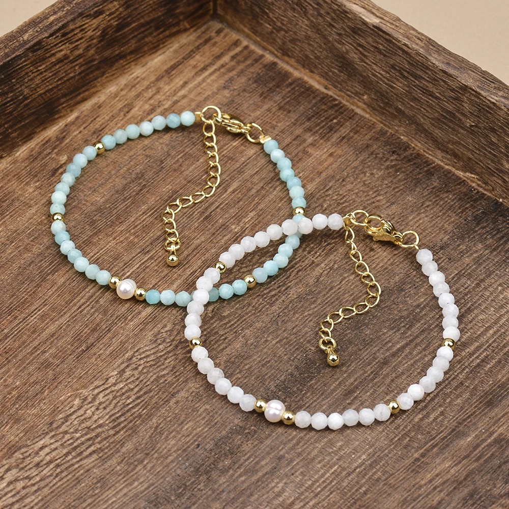 3MM Nature Stone and Freshwater Pearl Bracelet Suitable For Men And Women Daily Wear Holiday Gift Bracelet Jewelry