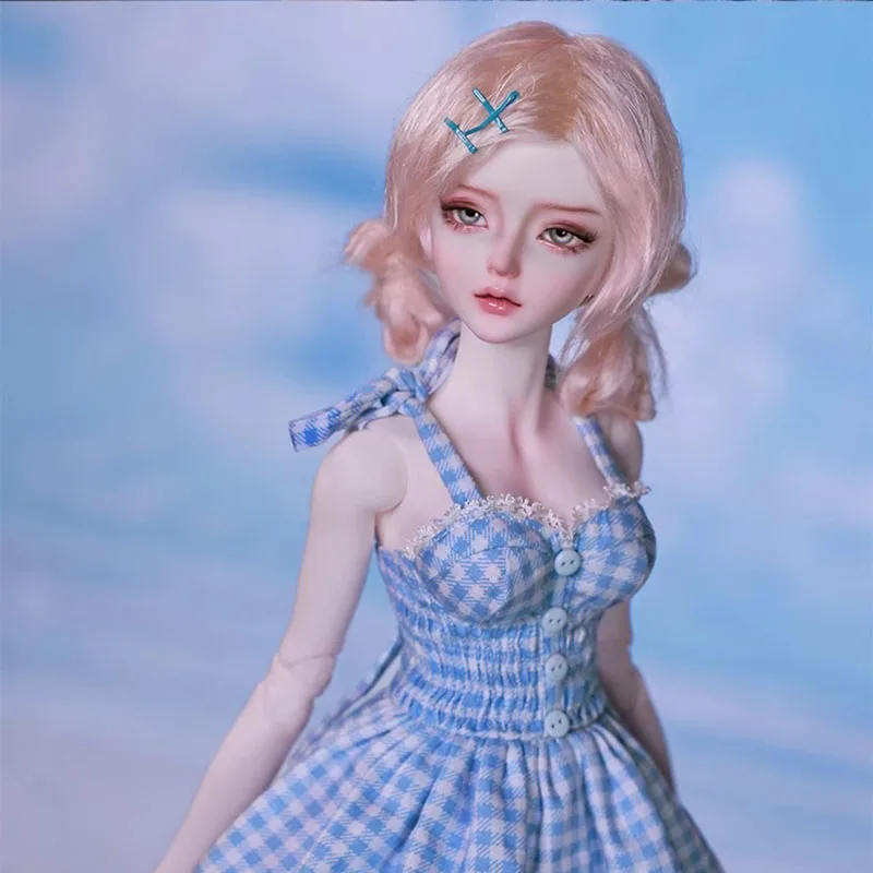 1/4 BJD Doll Blue plaid lace Lace dress designer makeup 45cm ball joint doll gift girl birthday resin doll toy