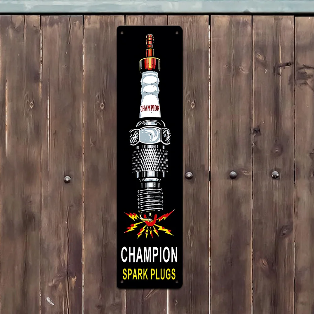 HD Tin Sign, Champion Spark Plugs Vintage Metal Wall Art, Retro Garage Decor