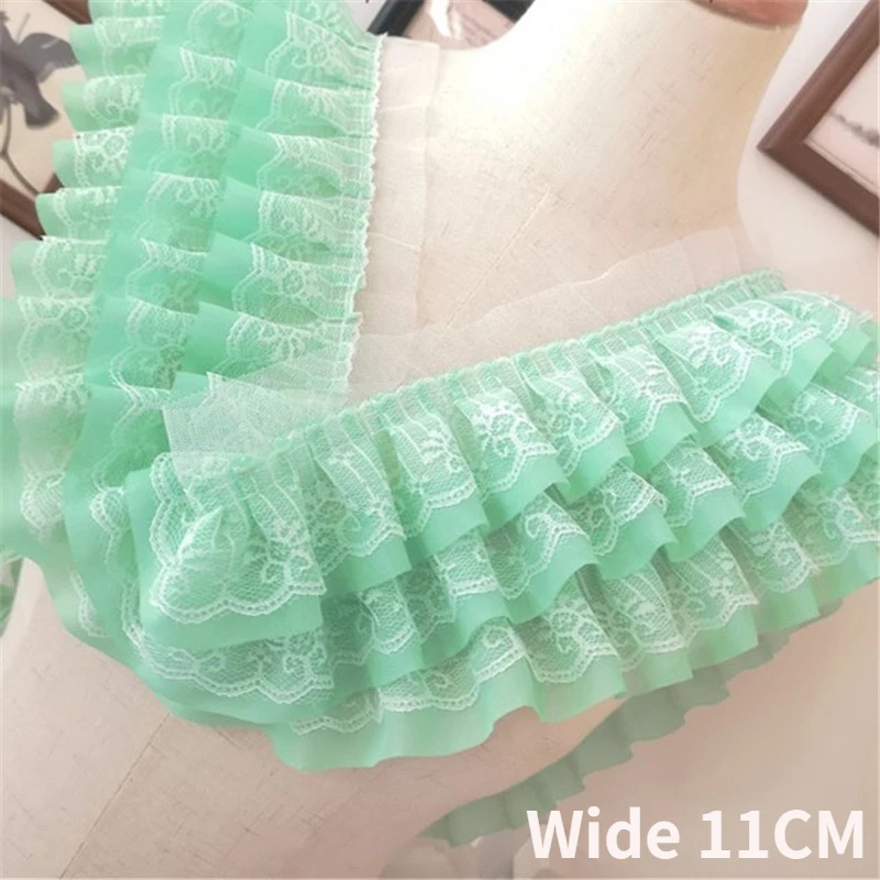 11CM Wide Three Layers Chiffon Pleated Lace Fabric Embroidery Fringe Ribbon Dress Curtain Hemlines Ruffle Trim DIY Sewing Decor