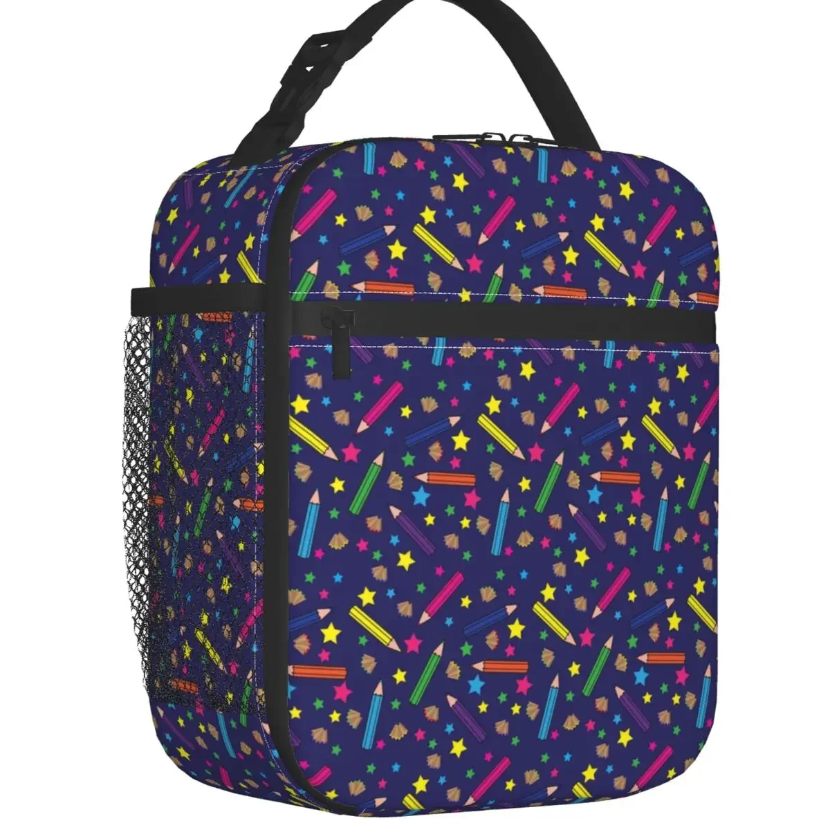 

Back To School Pencil Pattern Design Insulated Lunch Bags for Work School Resuable Cooler Thermal Lunch Box Women Kids