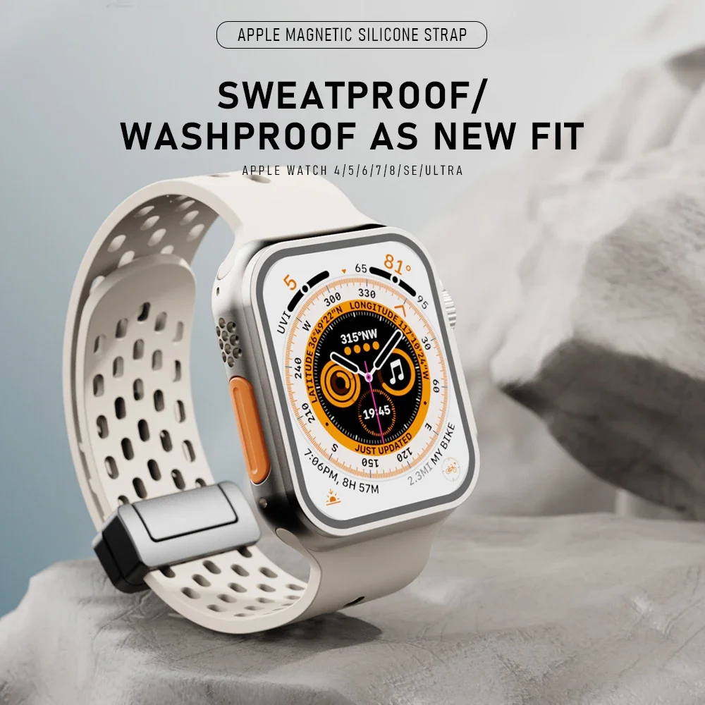 Cinturino con fibbia magnetica per Apple Watch Ultra Band 49mm 46mm 44mm 45/41mm Bracciale con respiro in silicone IWatch Series 10 9 8 Se 7 6 5 4
