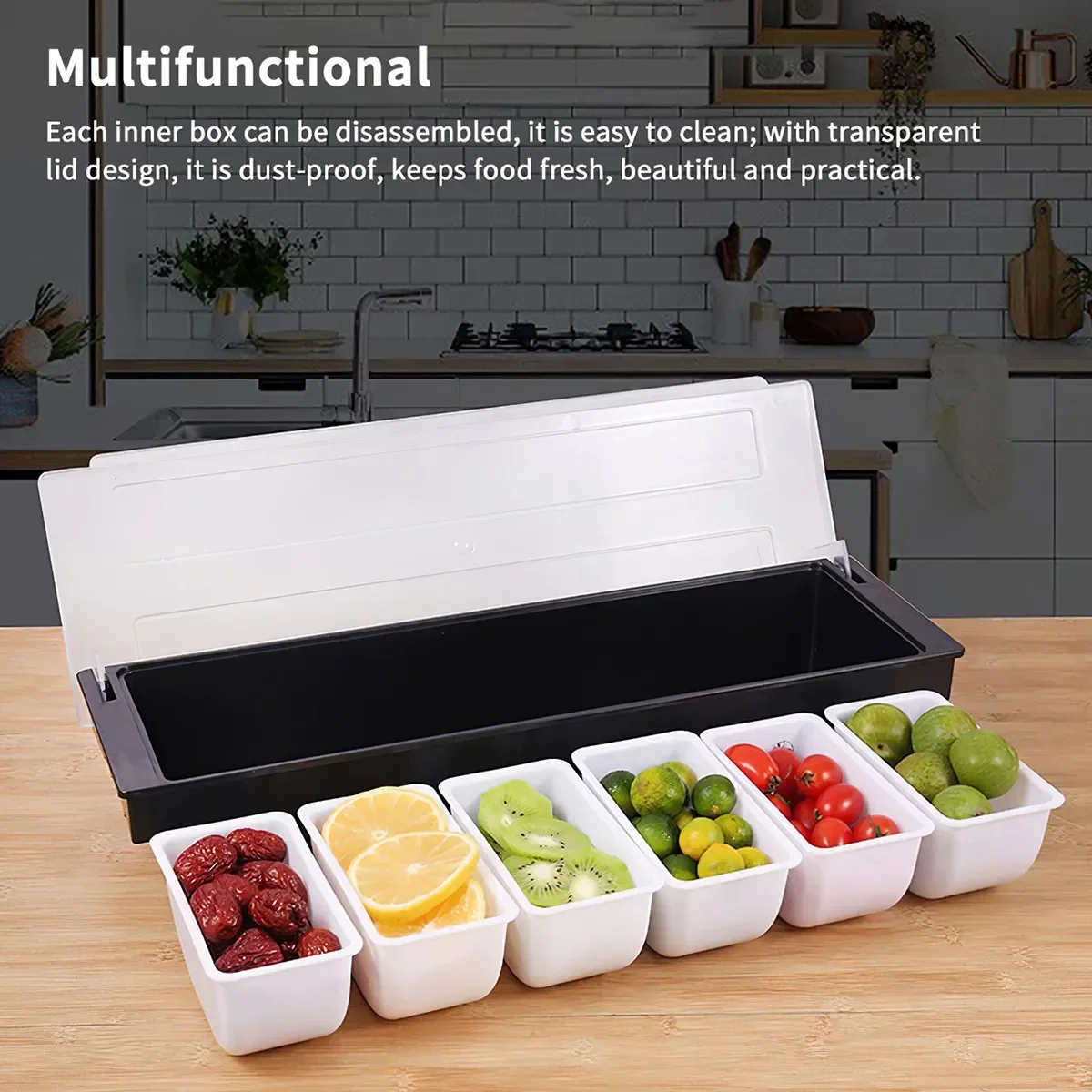 Pizza 4/5/6 Condiment Plastic Detachable Cover Box Topping Seasoning Station With Dispenser Compartment Ingredient Trays