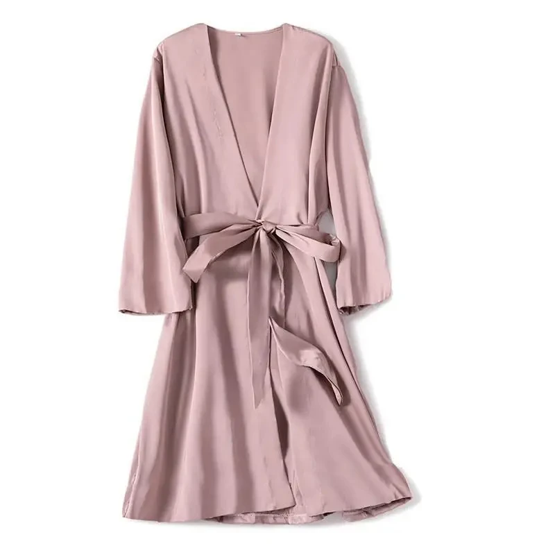 Beige Bridal Wedding Dressing Gown Women Solid Satin Robe Silky Kimono Bathrobe Summer New Nightgown Sexy Nightwear Loungewear