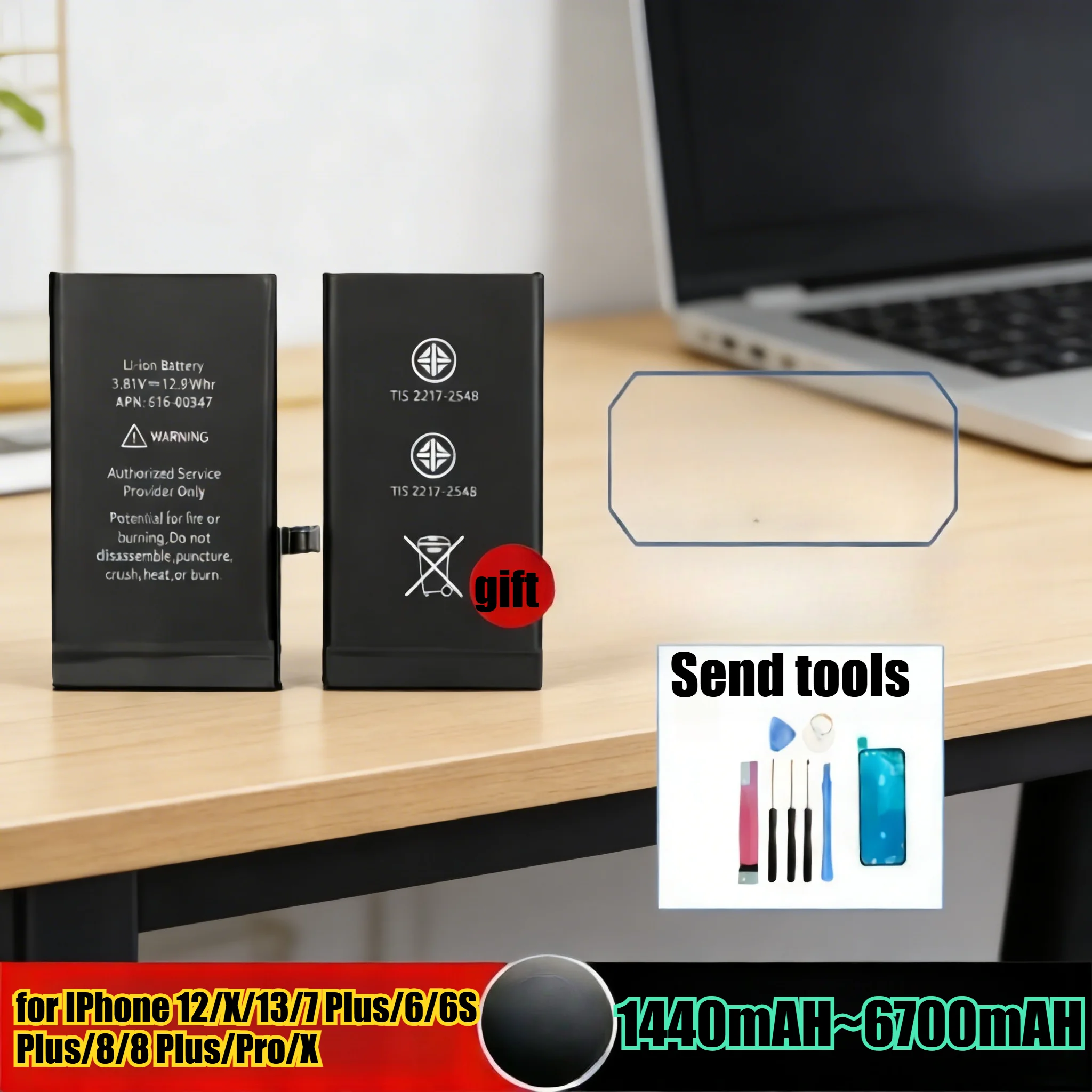 

Сменный аккумулятор большой емкости 6700 мАч для IPhone 12/X/13/7 Plus/6/6S Plus/8/8 Plus/Pro/X, литий-ионный аккумулятор с набором инструментов