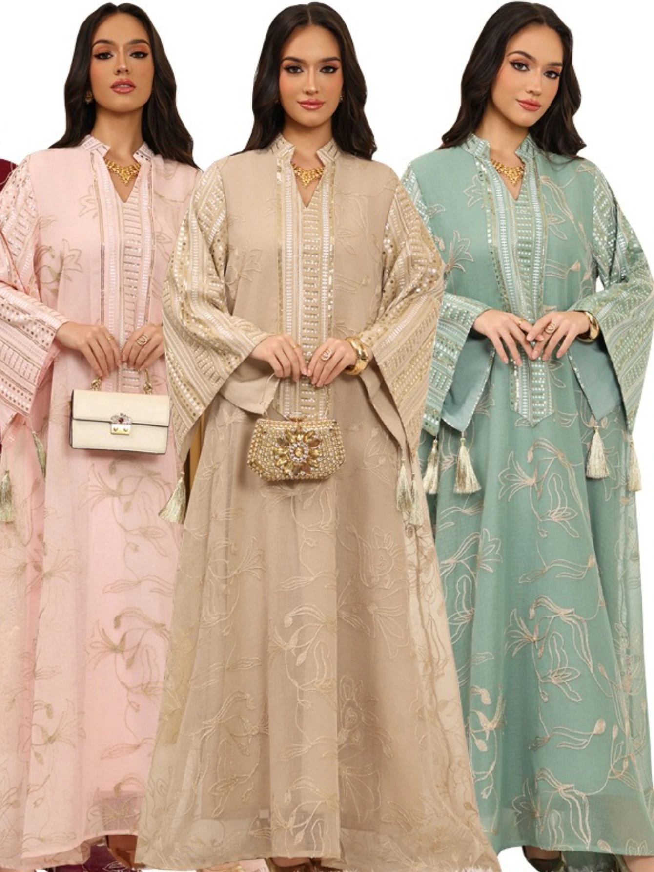 

Ид женское вечернее платье Абая великолепные платья с вышивкой и блестками сетка мусульманский элегантный Джалабия Рамадан Vestidos Largos халат кафтан