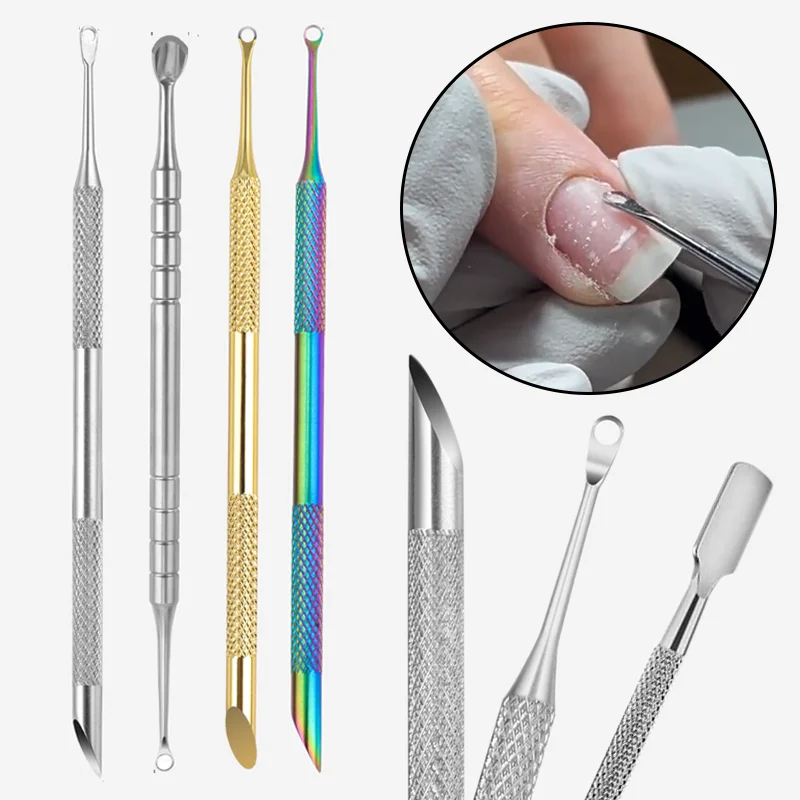 

Double-Headed Cuticle Remover Stainless Steel Nail Art Pusher Exfoliation Tool Clean Dead Skin Circle Bevel Shovel Manicure Tool