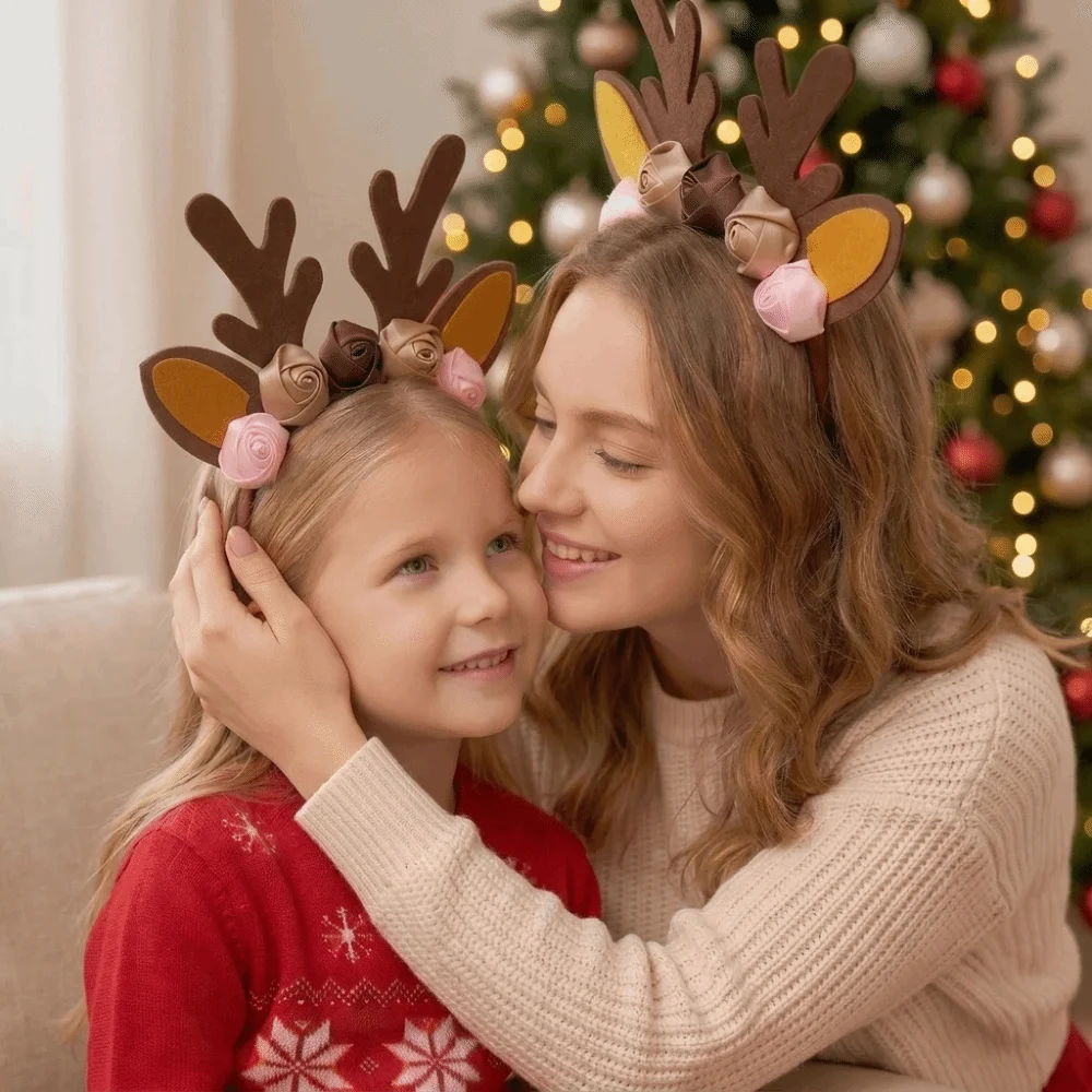 Fashion Antler Elk Costume Set Bow Tie Tail Christmas Headband Hair Accessories Flower Reindeer Hair Hoop Cosplay