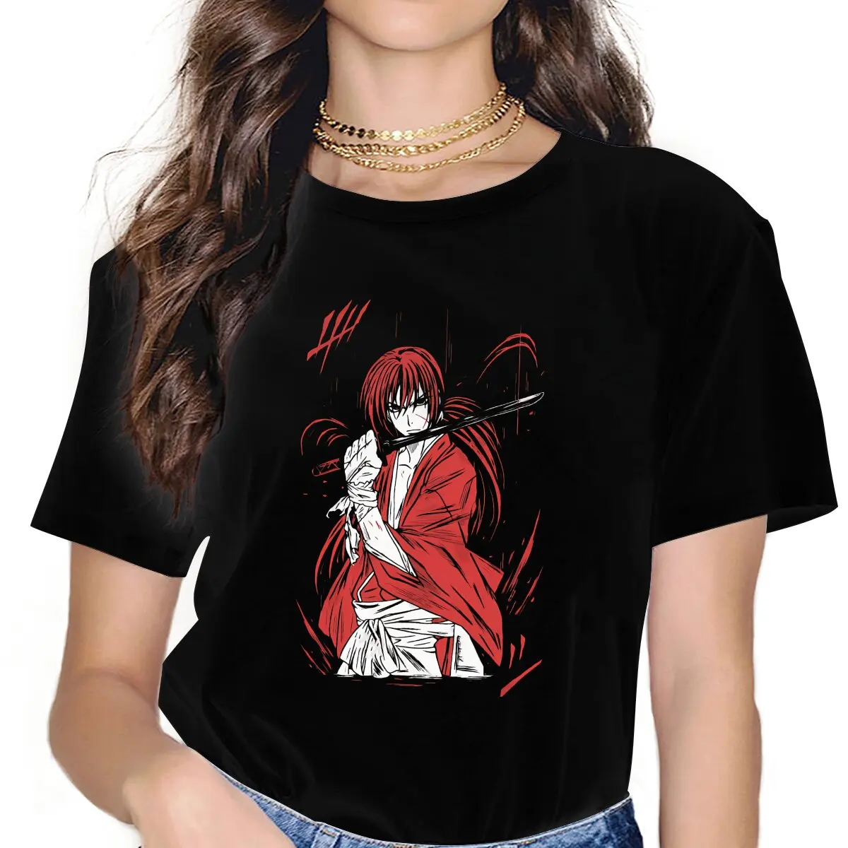 Kenshin Himura_1 Women Tshirts Rurouni Kenshin Manga Aesthetic Vintage Female Clothing Loose Graphic Clothes