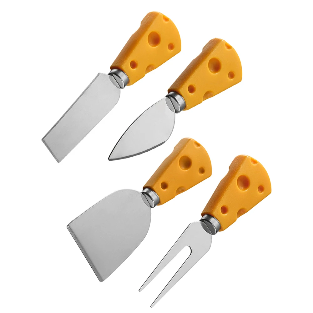 4-Piece Stainless Steel Cheese Tool Set Includes Wide Spatula Cheese Fork Long Spatula and Cutter for Baking and Cooking