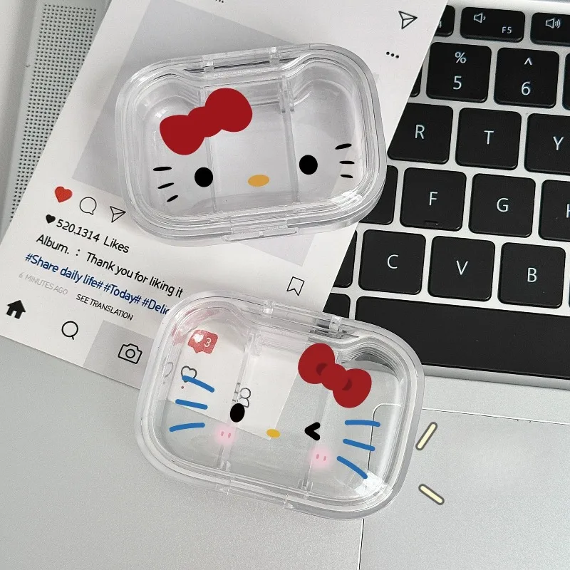 Sanrio Hello Kitty Expression - Pastillero transparente con compartimentos, para llevar contigo, portátil, para viajes, hogar, regalo de cumpleaños, nuevo