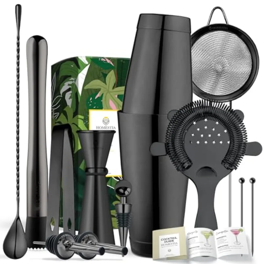 

Набор для приготовления коктейлей - 12 предметов, инструменты для бармена из нержавеющей стали: шейкеры Boston, ложка для смешивания, мадлер, джиггер, стрейнер.