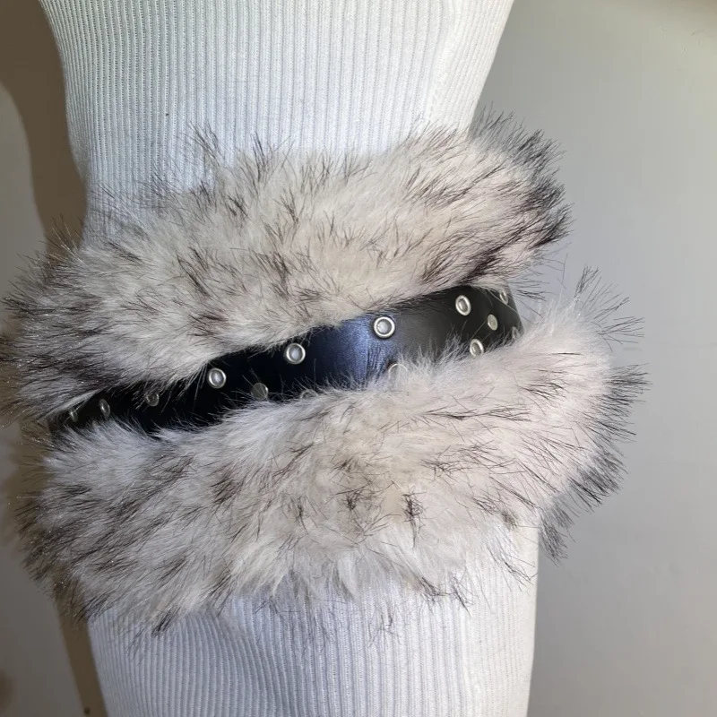 Vintage Faux Fur PU Leather Belt Y2K Furry Fur Belt Cowgirl Gothic Punk Sexy Waistband Night Club Waist Chain Jeans Pants Decor