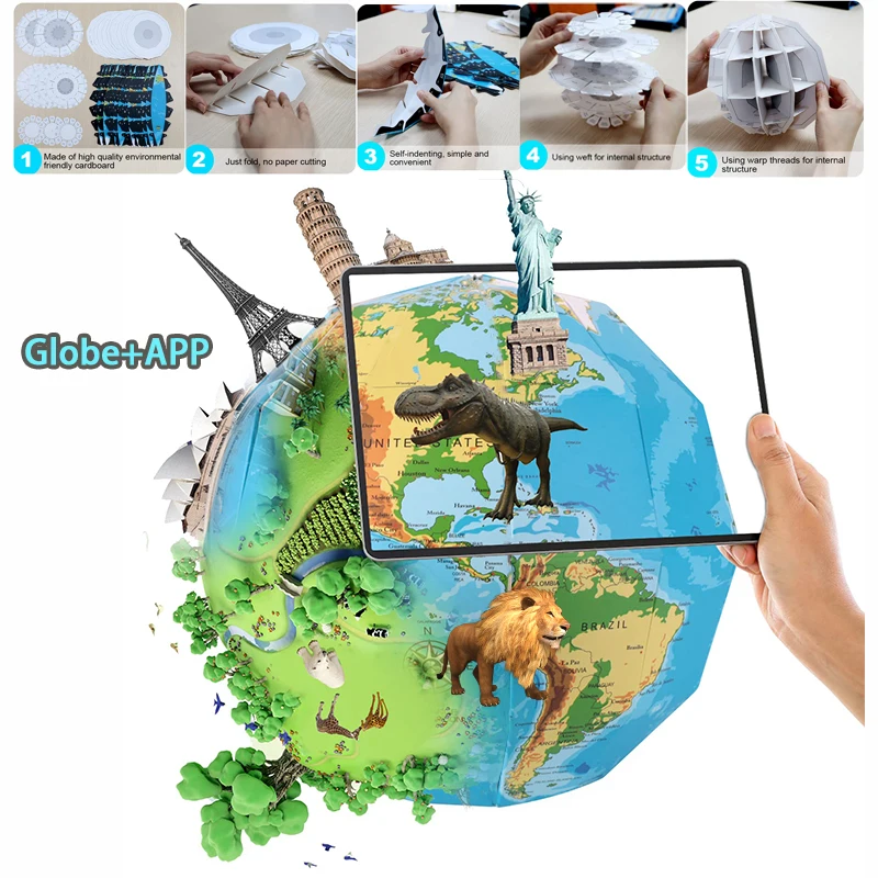 educational toys for 4-10 years old children, AR functional fun learning globe, paper puzzle explore the world globe